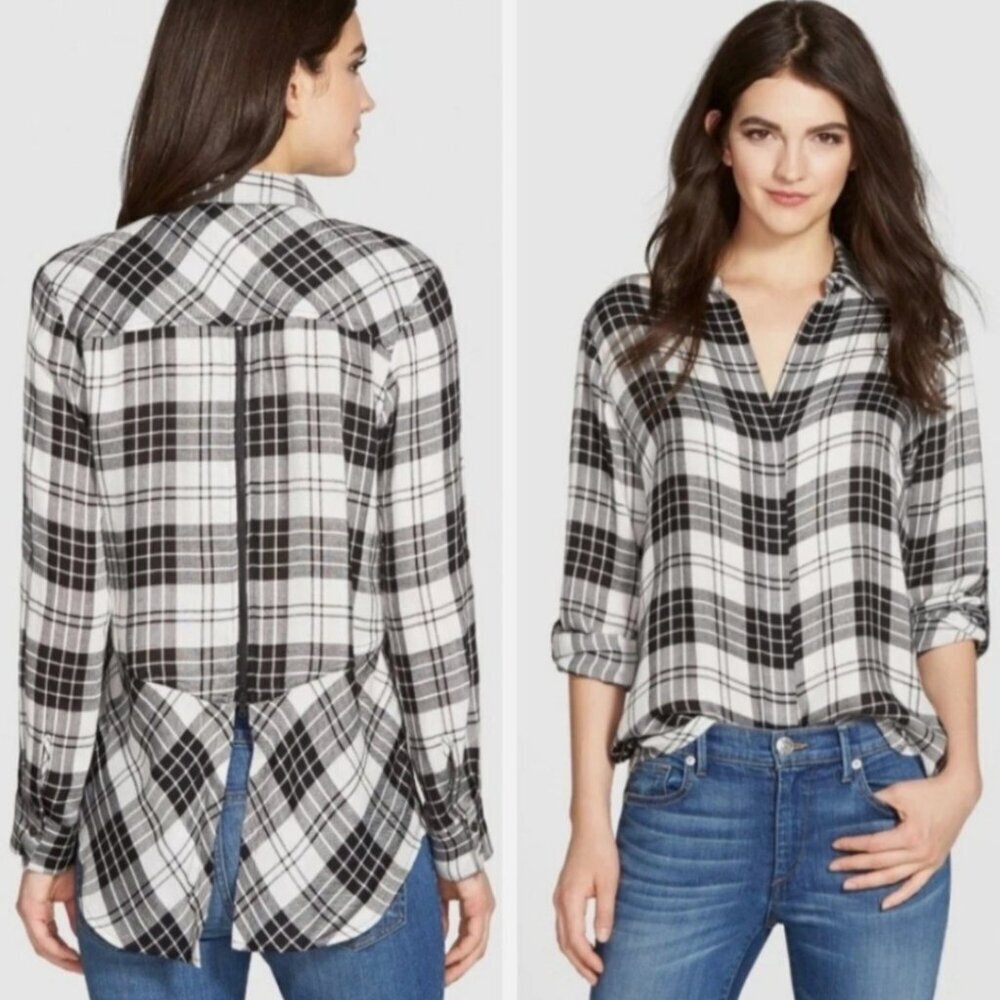 Sam Edelman Black & White Plaid Long Sleeve Button Down XS